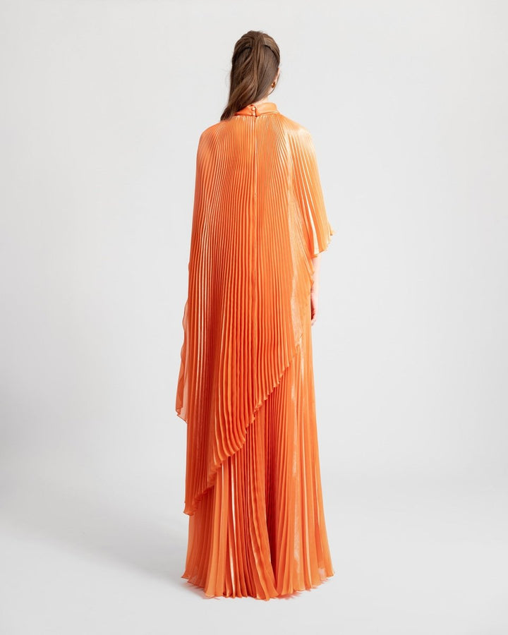 Fully Pleated Flared Orange Kaftan - Gemy Maalouf