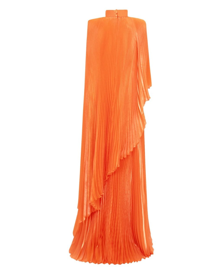 Fully Pleated Flared Orange Kaftan - Gemy Maalouf