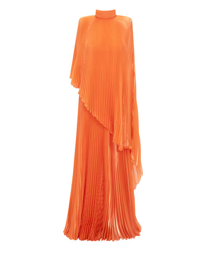 Fully Pleated Flared Orange Dress