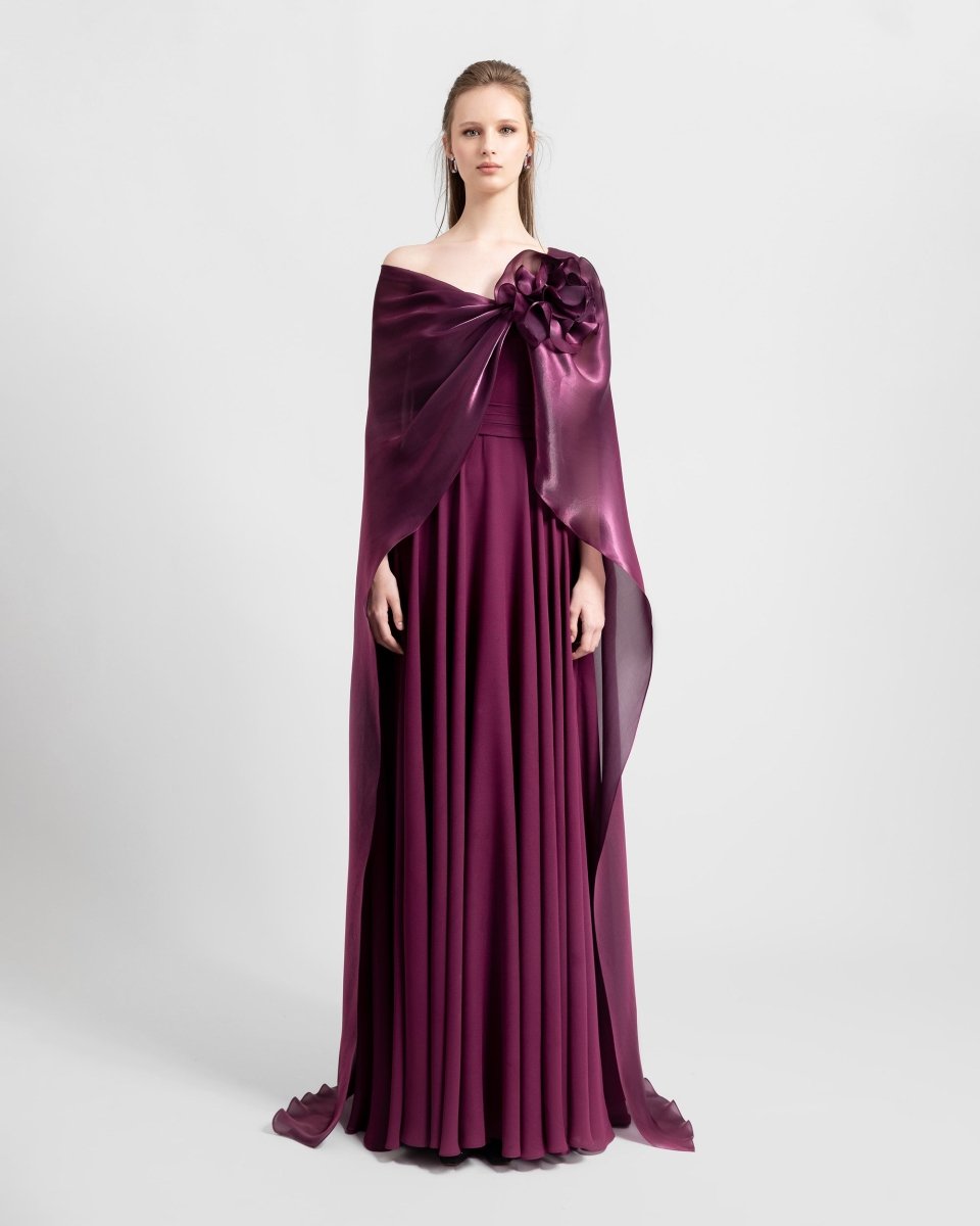 Wide Cut Neckline Dress - Gemy Maalouf