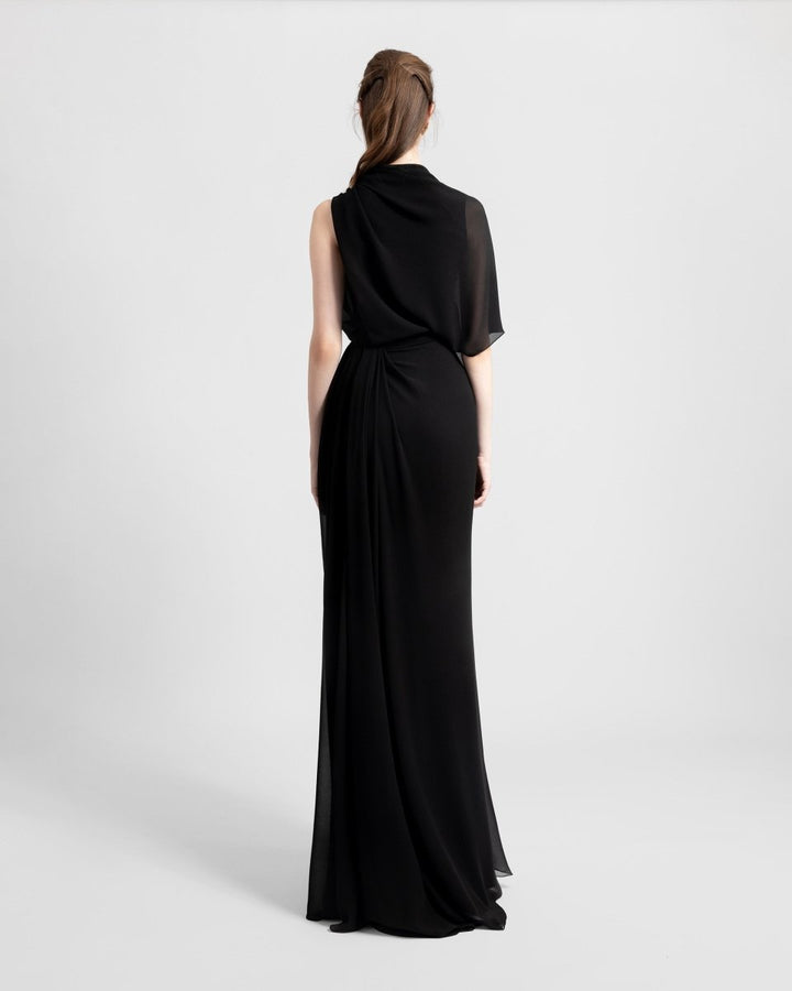 Asymmetrical Draped Black Dress - Gemy Maalouf