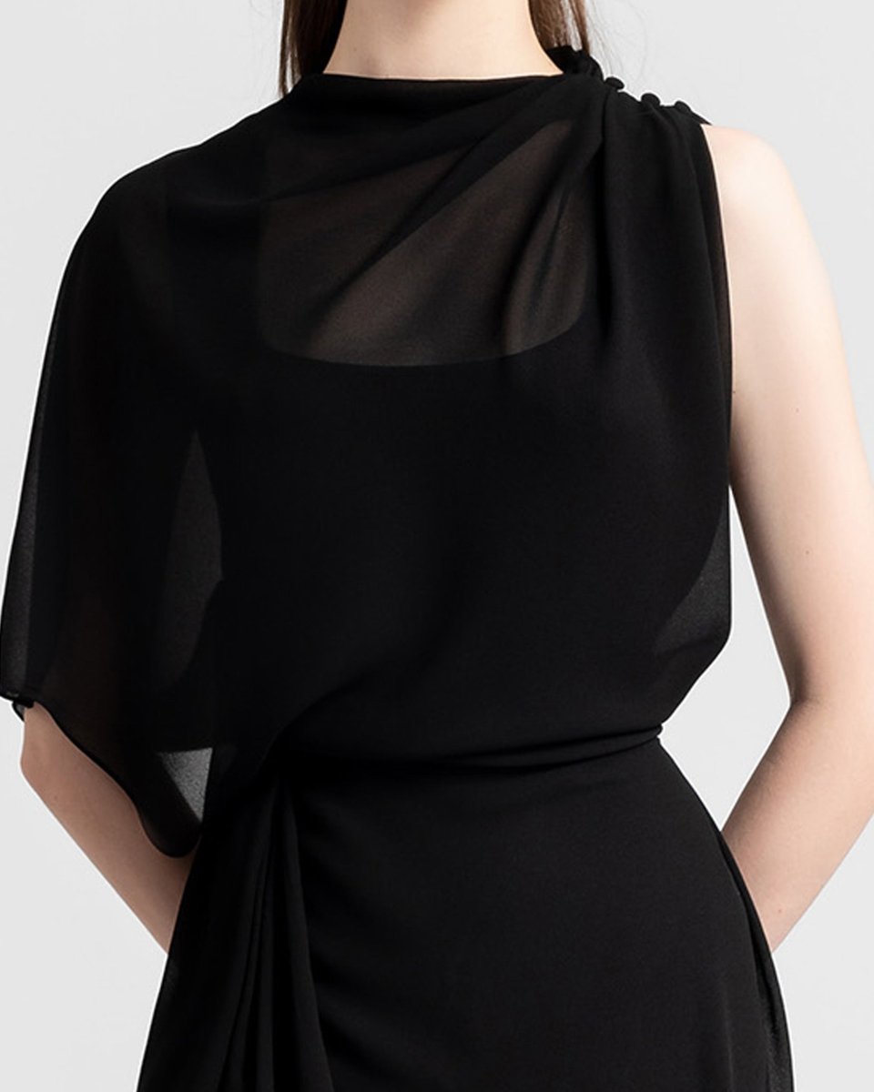 Asymmetrical Draped Black Dress - Gemy Maalouf