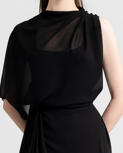 Asymmetrical Draped Black Dress