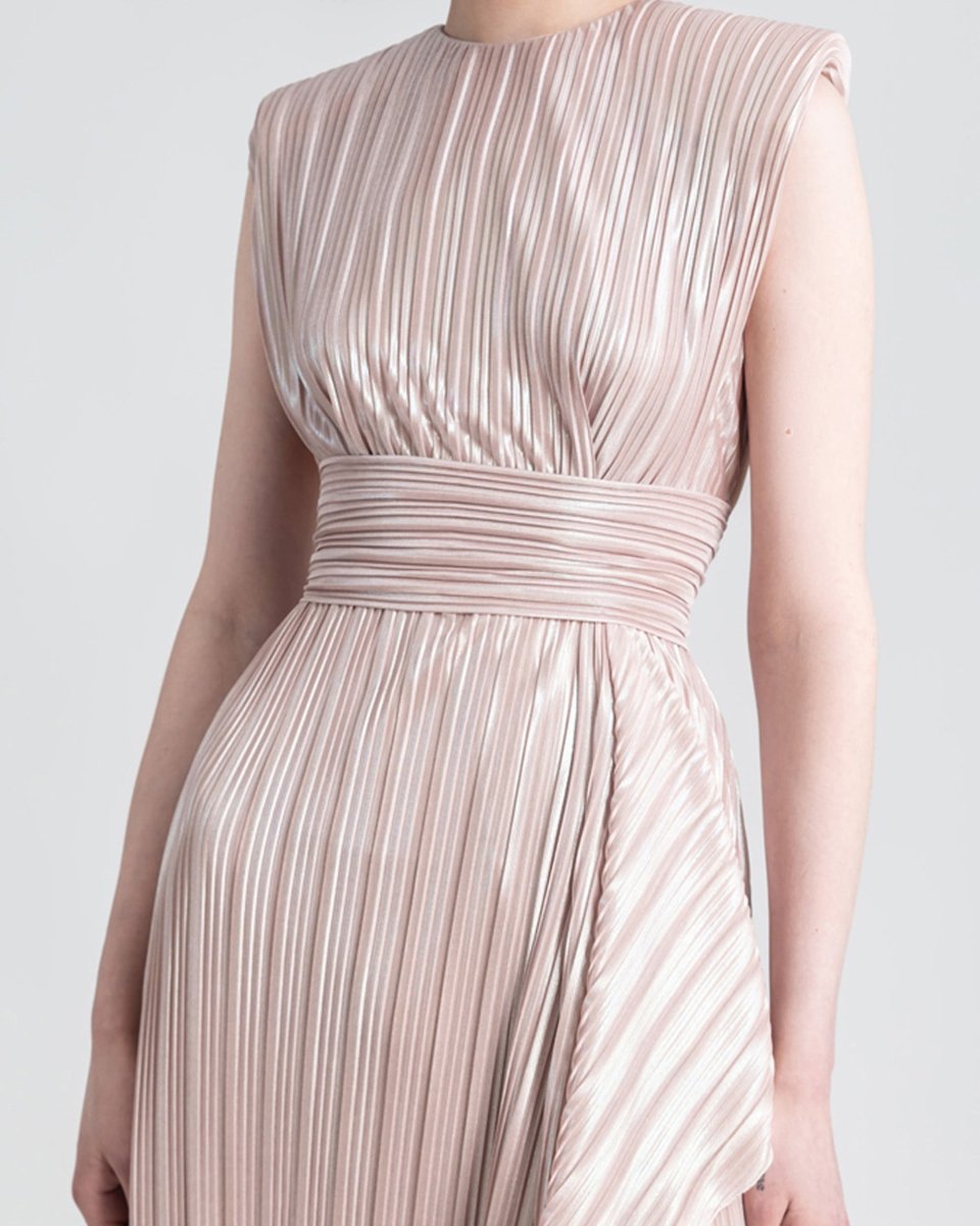 Straight Blush Ruffled Dress - Gemy Maalouf