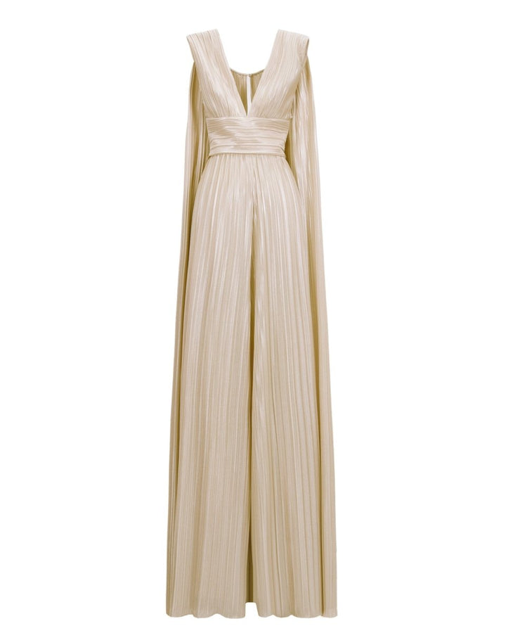 Deep V - Neckline Champagne Jumpsuit - Gemy Maalouf