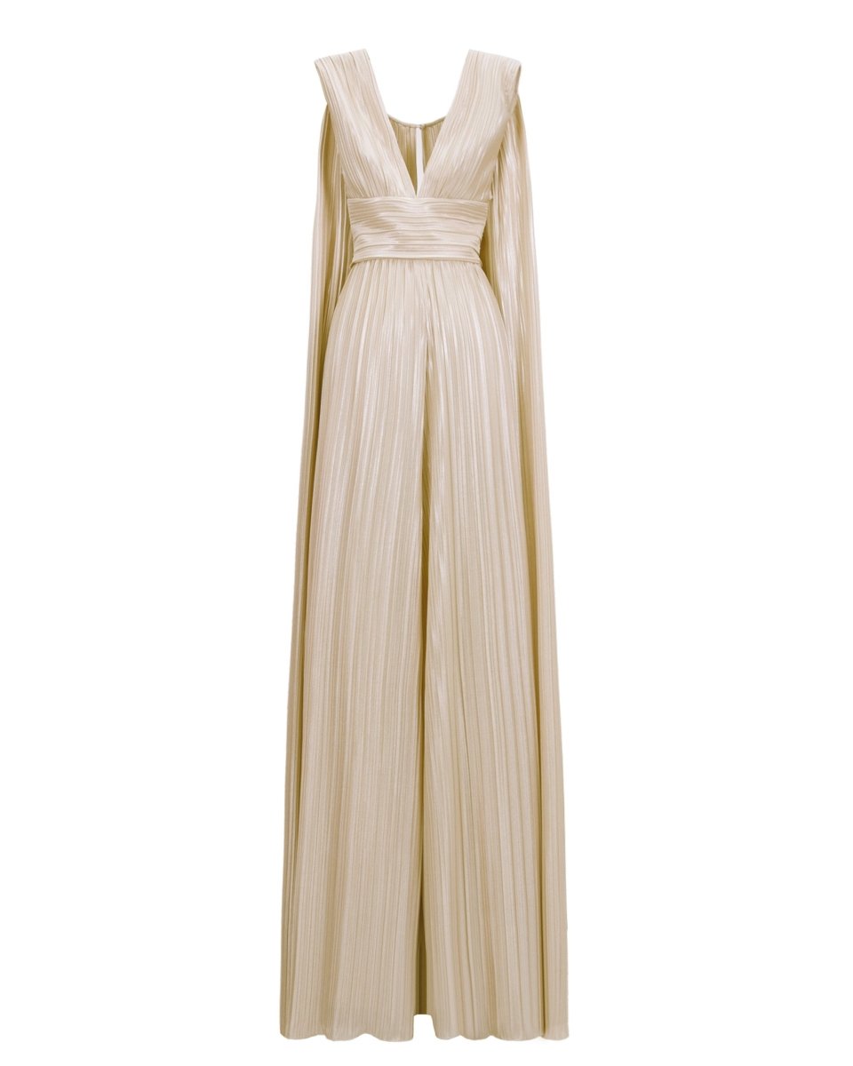 Deep V - Neckline Champagne Jumpsuit - Gemy Maalouf