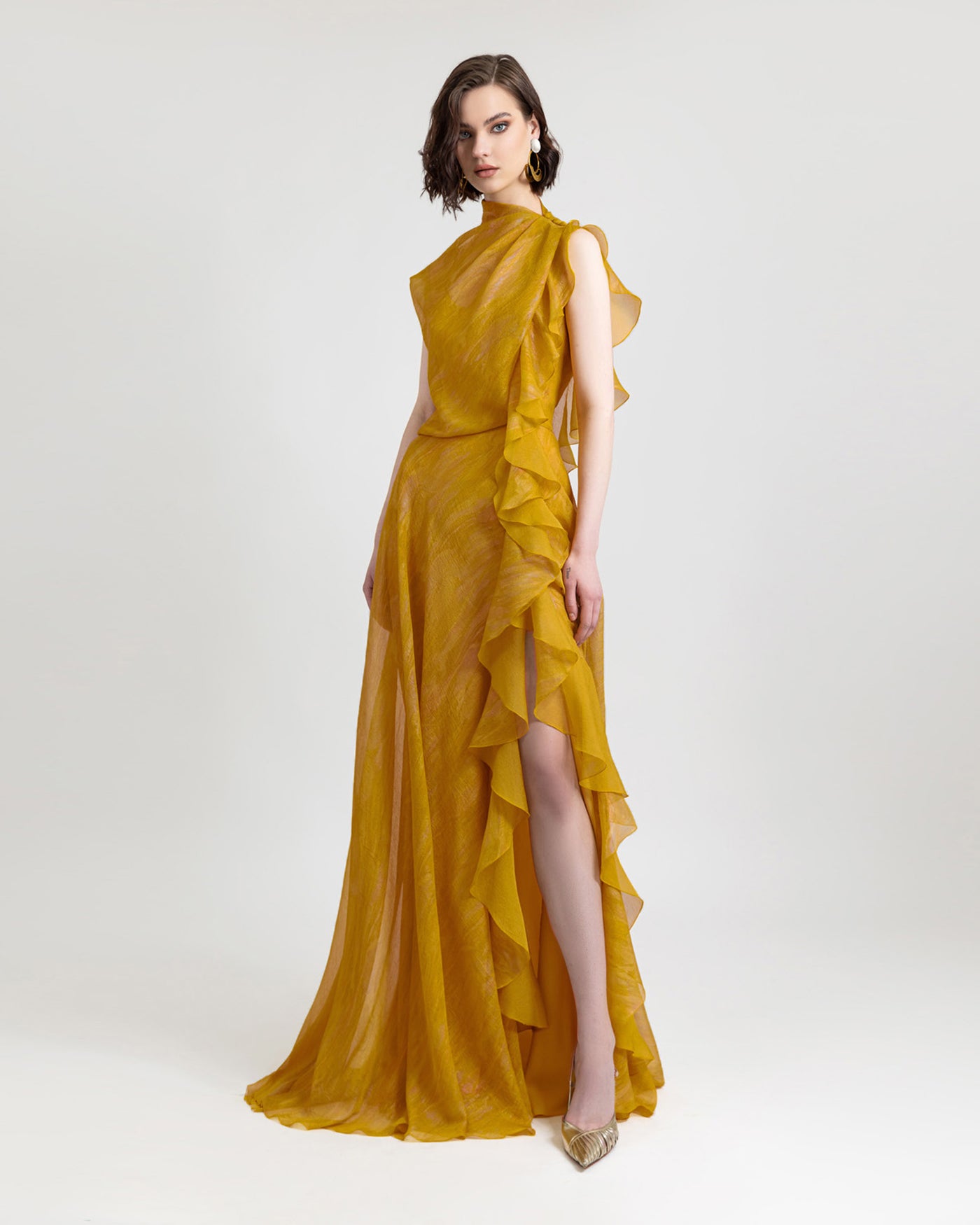 Mustard Side Ruffled Dress