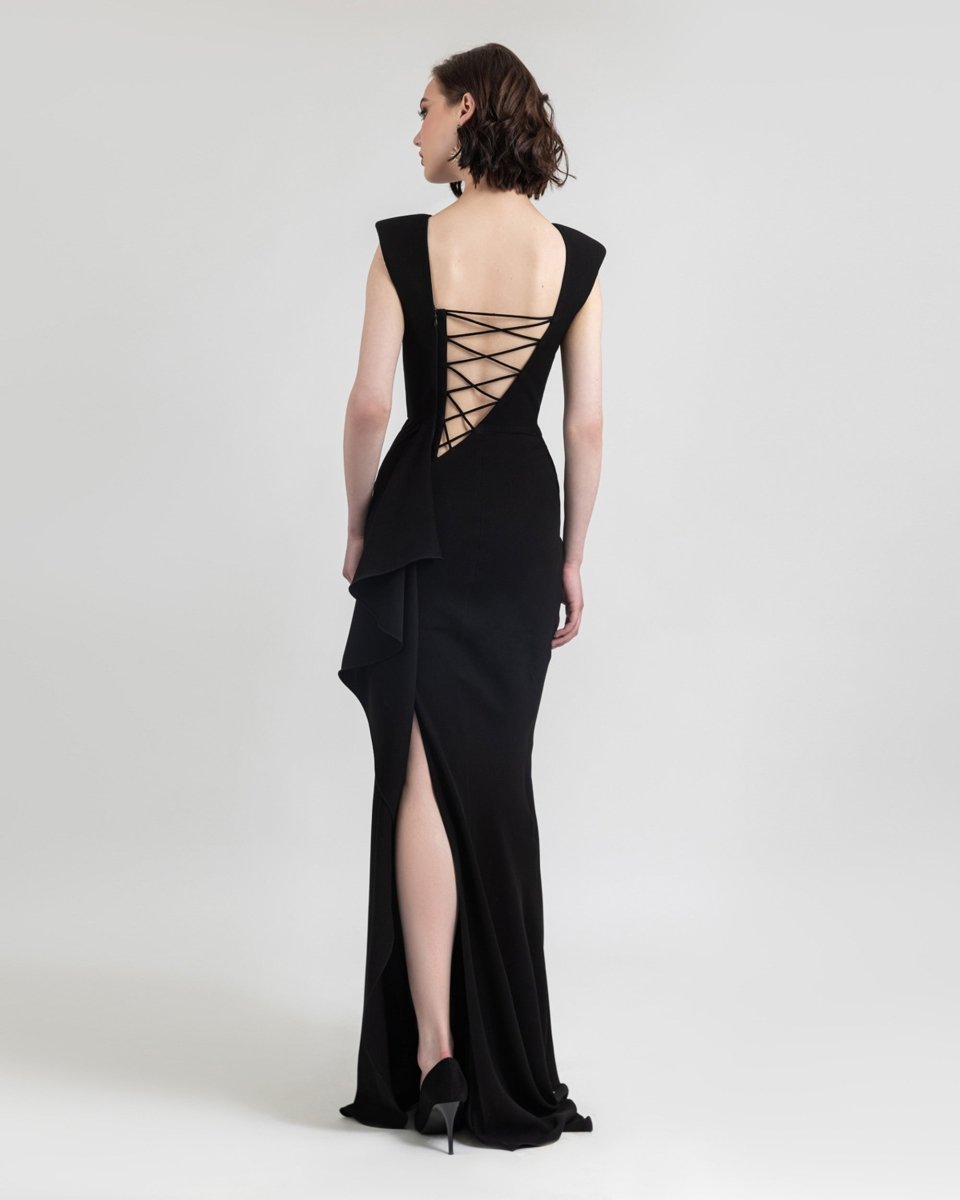 Backless Black Slim Dress - Gemy Maalouf