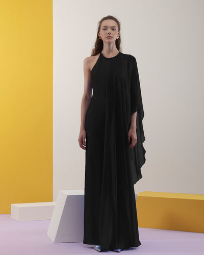 Slim Cut Black Dress With Flowy Fabric