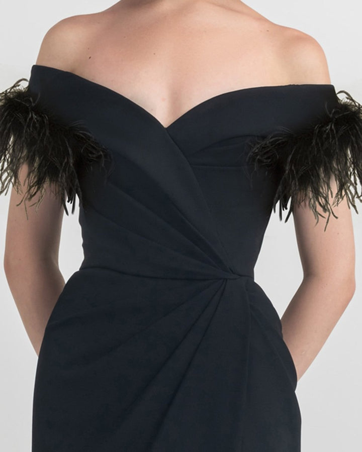 Slim Cut Dress With Feathers - Gemy Maalouf