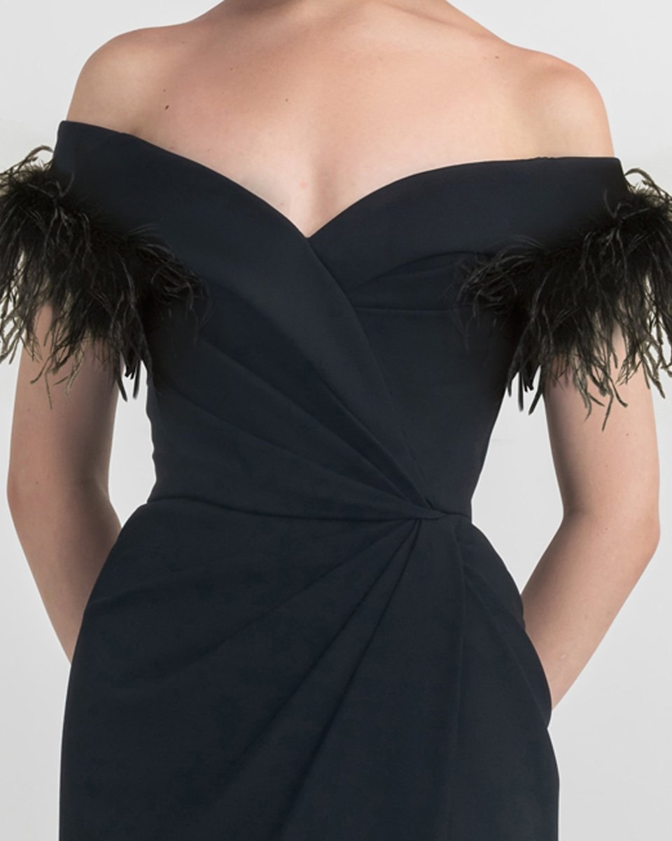 Slim Cut Dress With Feathers - Gemy Maalouf