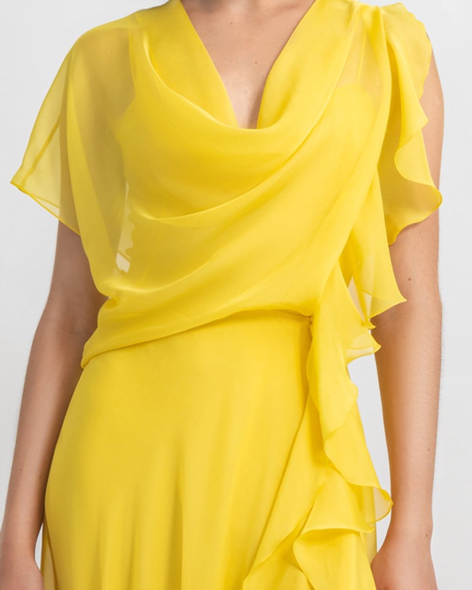 Draped Yellow Chiffon Dress - Gemy Maalouf