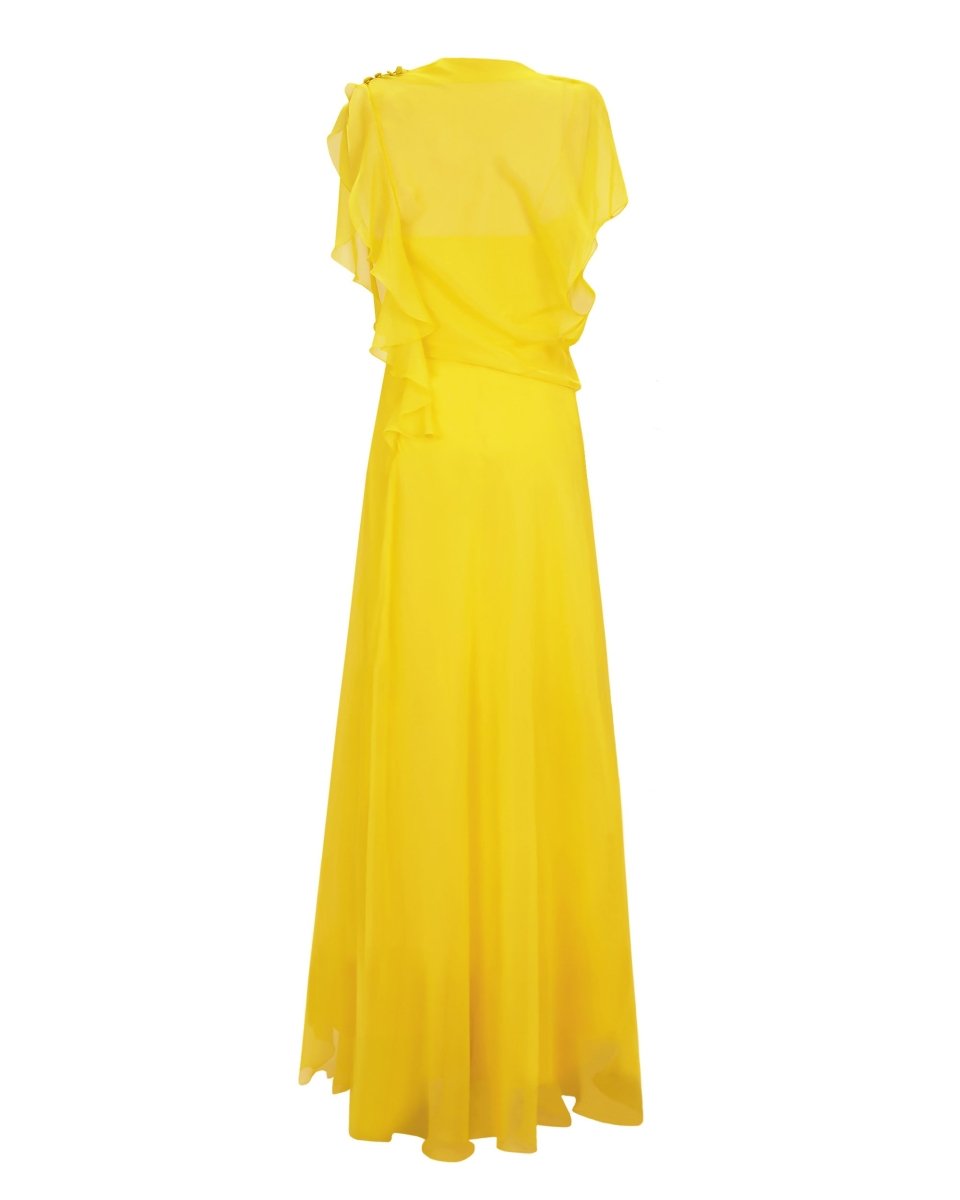 Draped Yellow Chiffon Dress - Gemy Maalouf