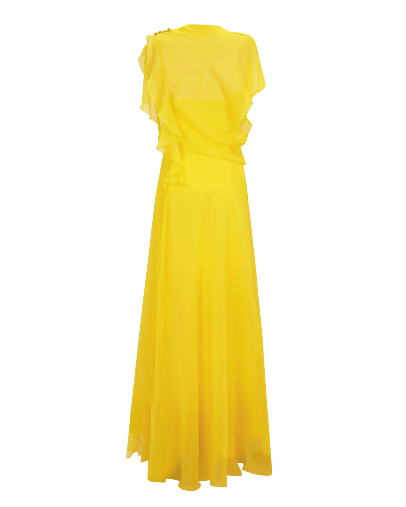Draped Yellow Chiffon Dress – Gemy Maalouf