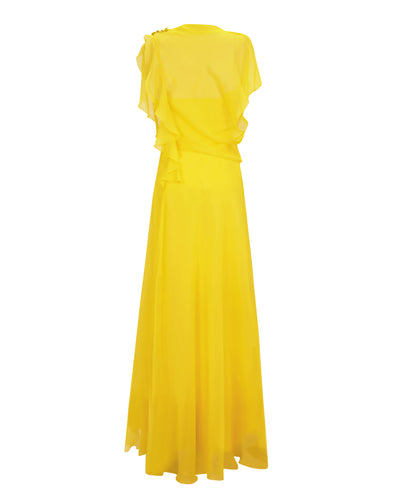 Draped Yellow Chiffon Dress