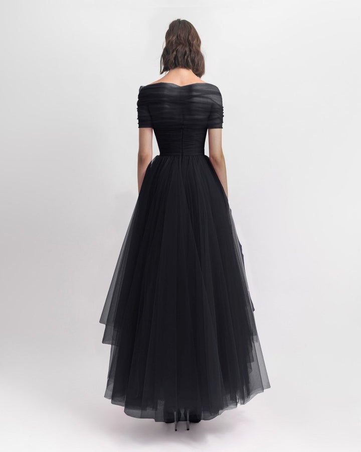 Asymmetrical Tulle Black Dress - Gemy Maalouf