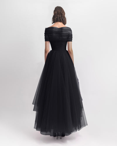 Asymmetrical Tulle Black Dress