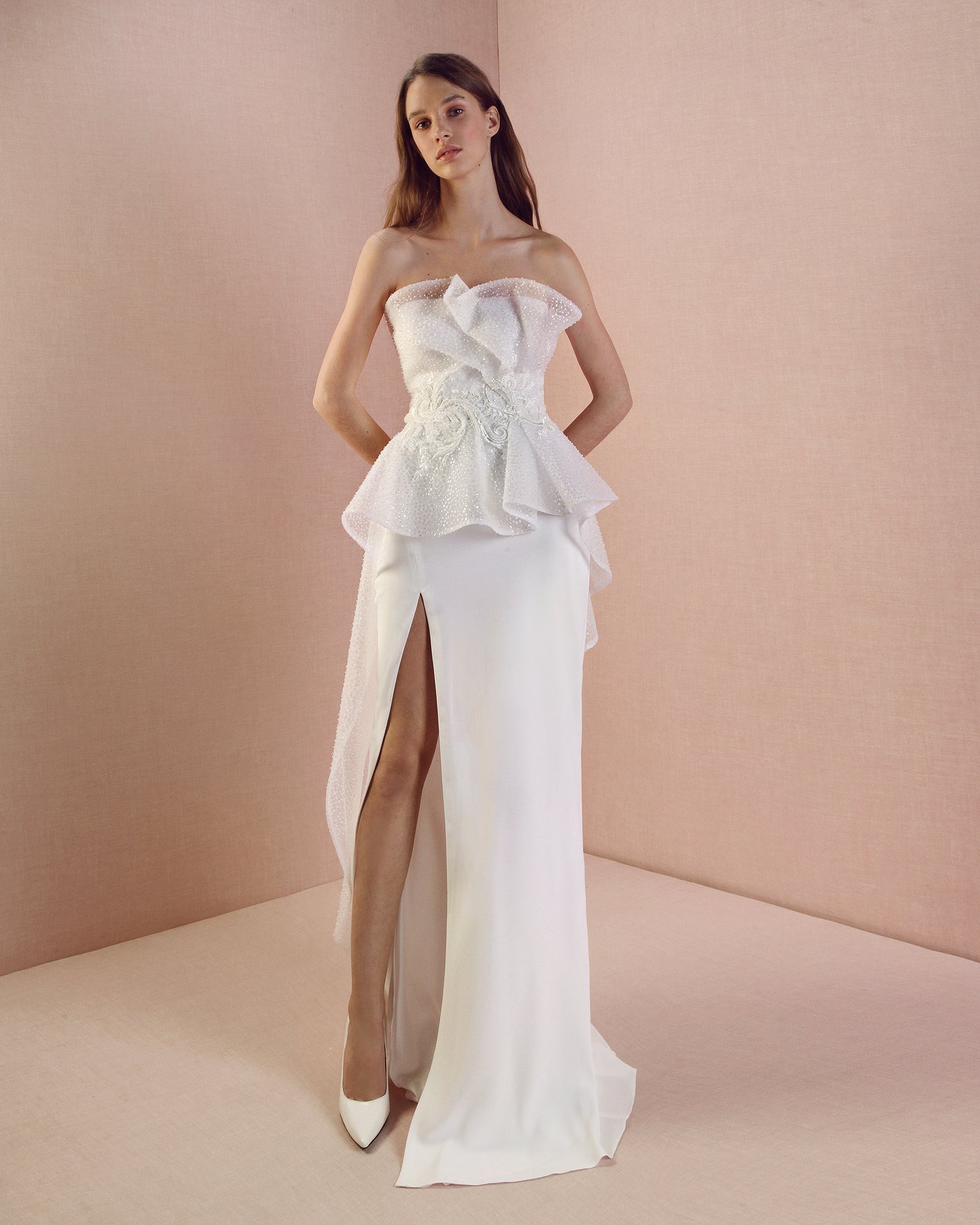 Strapless Draped Gown With Slit