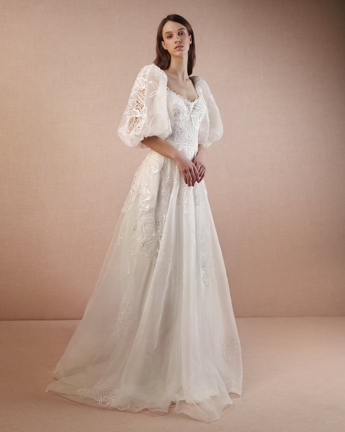 Bishop Sleeves Gown With Back Train