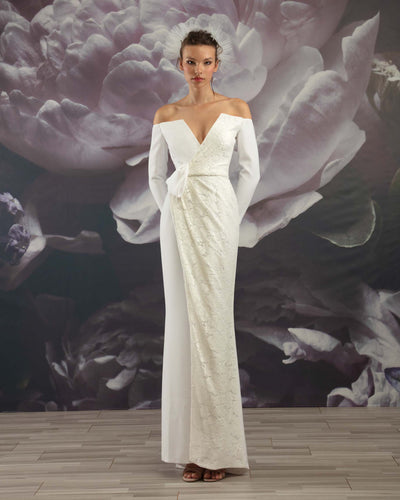 V-Neckline With Off-Shoulders Gown