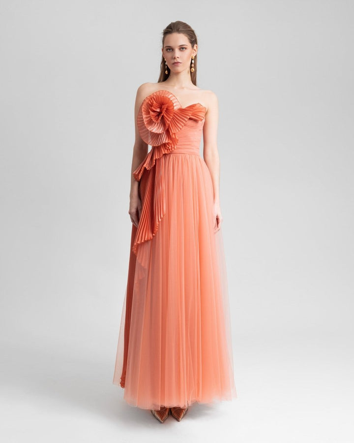 Draped Flower Strapless Dress - Gemy Maalouf