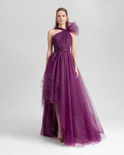 Bow-Like Purple Tulle Dress