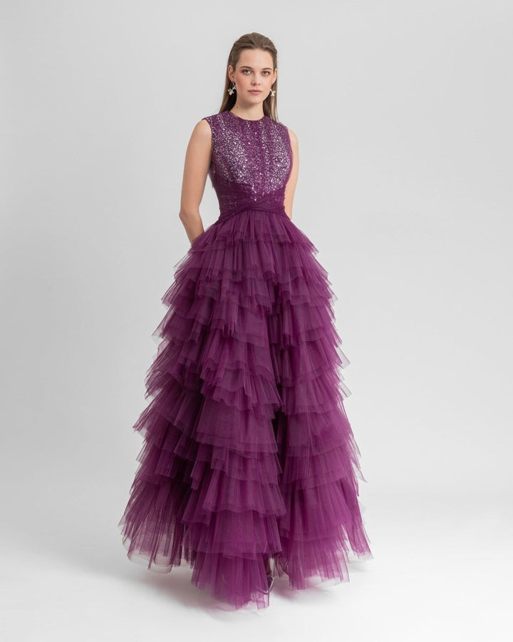 Round Neckline Beaded Dress - Gemy Maalouf