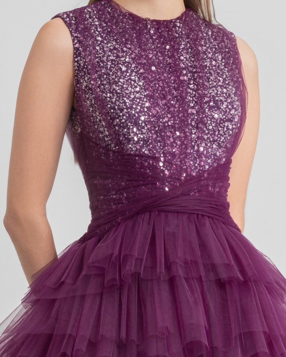 Round Neckline Beaded Dress - Gemy Maalouf