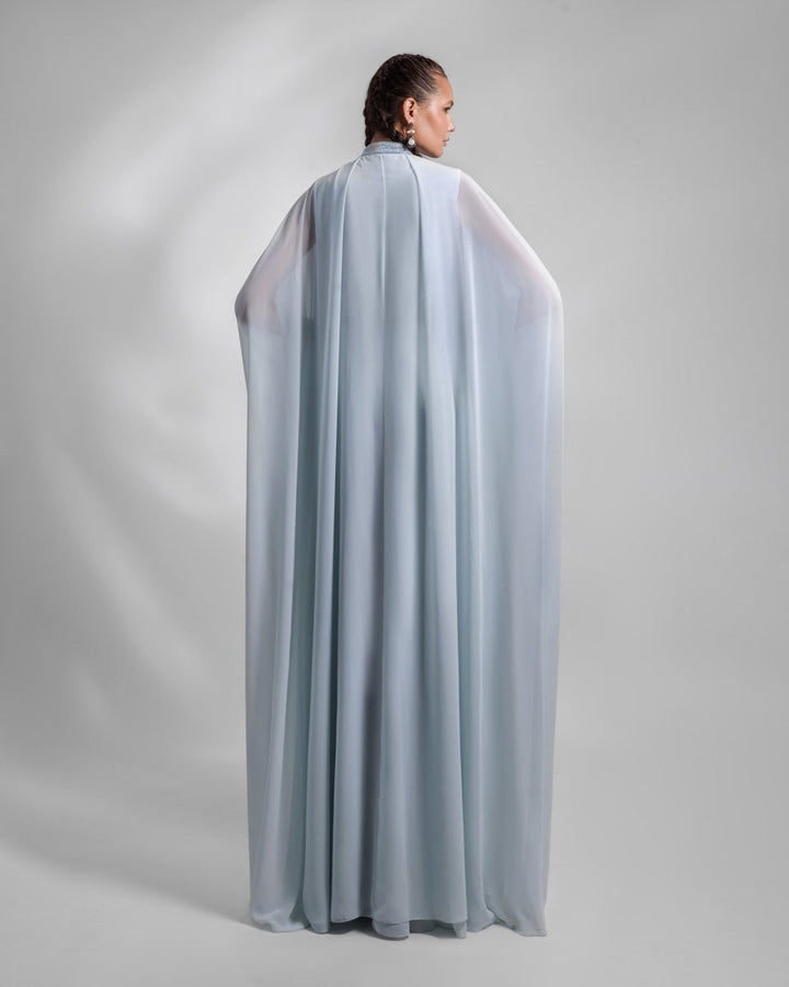 Ice Blue Loose Long Chiffon Kaftan - Gemy Maalouf
