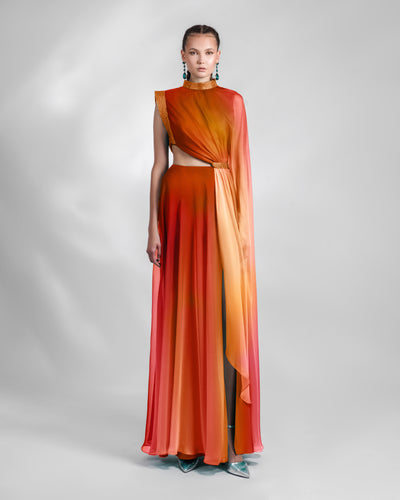 Multicolor Long Dress with Cut-Outs