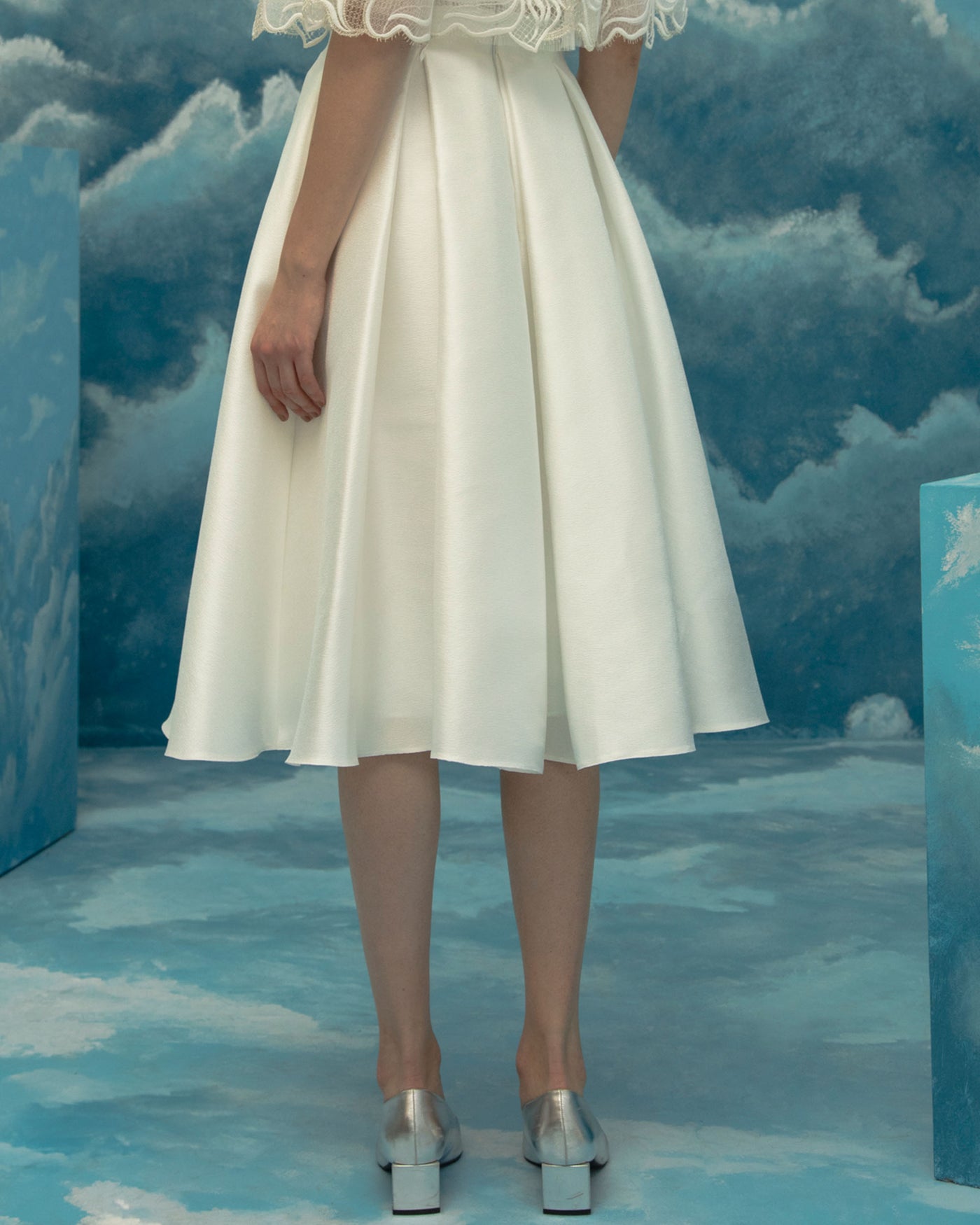 A-Cut White Midi Skirt