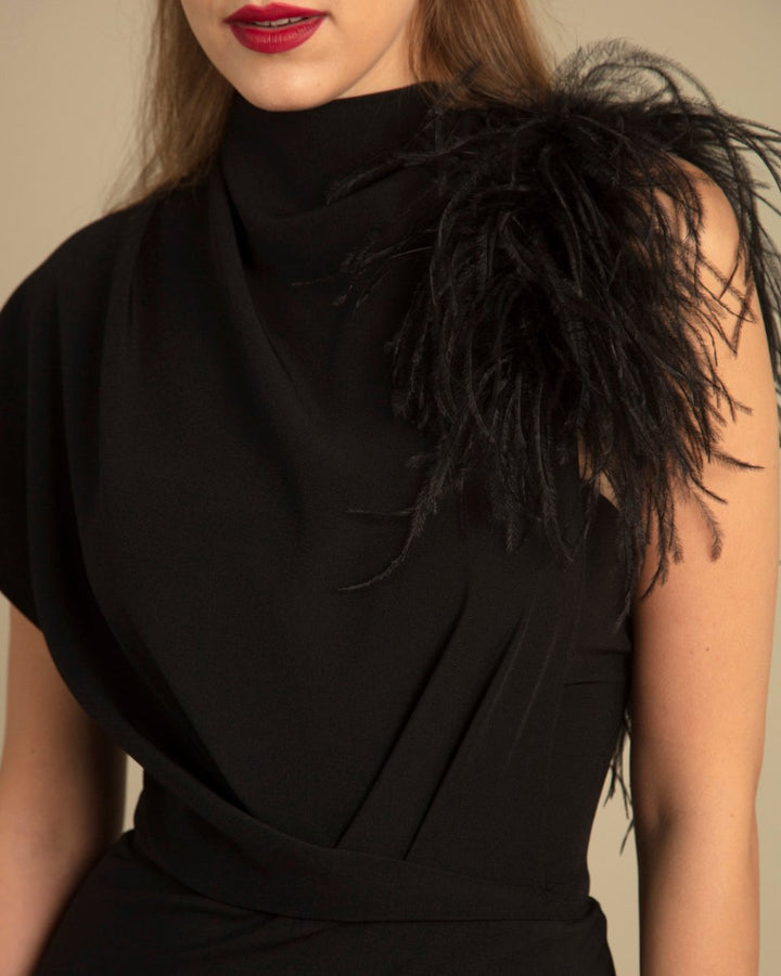 Asymmetrical Feathered Crepe Dress - Gemy Maalouf