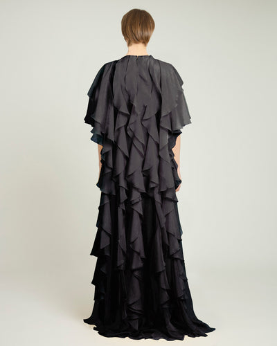 Pleated Ruffled Black Dress