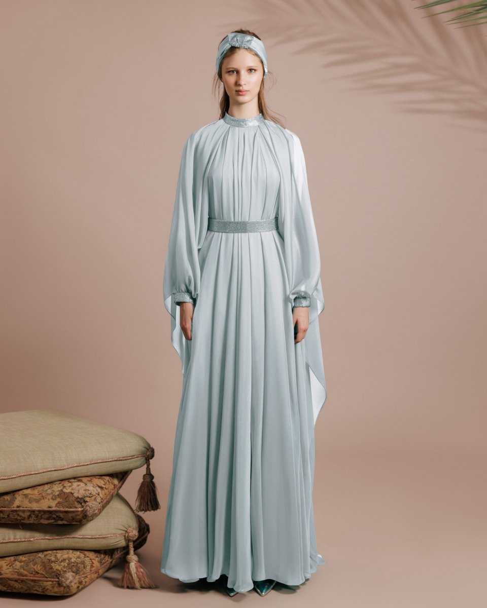 Flared Blue Organza Kaftan