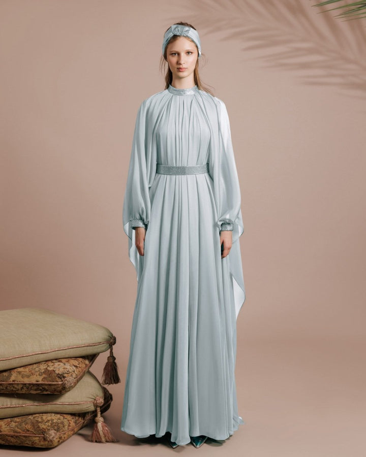 Flared Blue Organza Kaftan - Gemy Maalouf