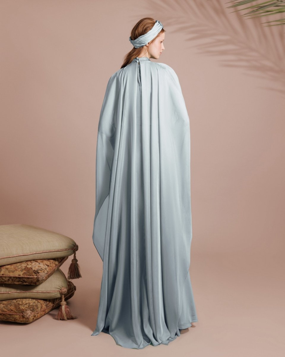 Flared Blue Organza Kaftan - Gemy Maalouf