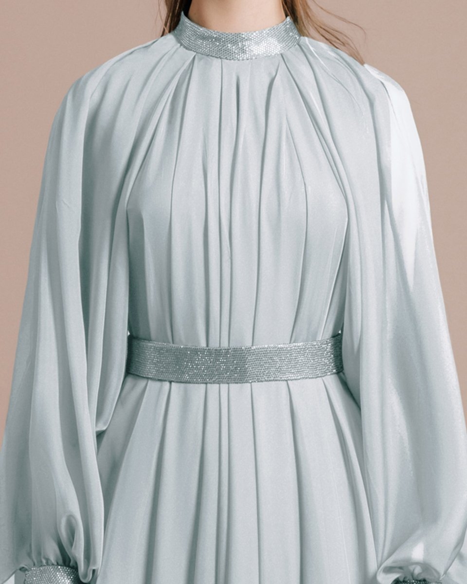 Flared Blue Organza Kaftan - Gemy Maalouf