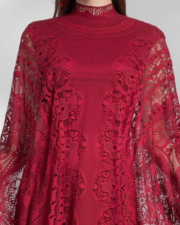 High - Neckline Lace Kaftan - Gemy Maalouf