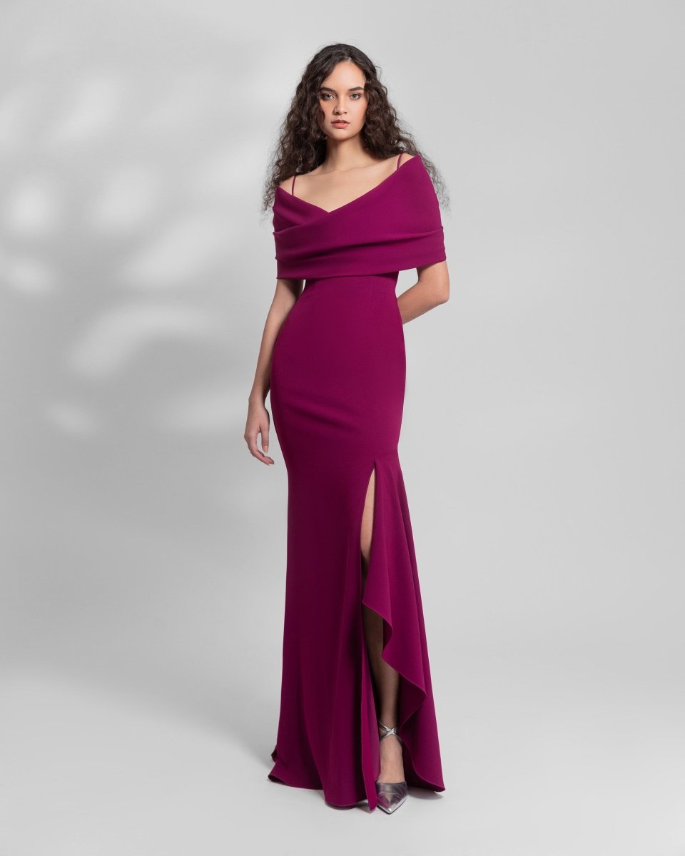 Dark Fuchsia Draped Off - The - Shoulders Dress - Gemy Maalouf