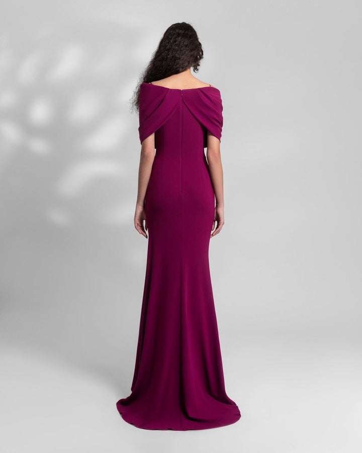 Dark Fuchsia Draped Off - The - Shoulders Dress - Gemy Maalouf