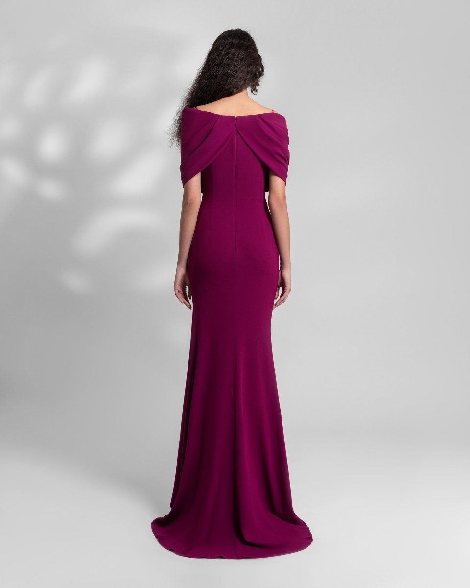 Dark Fuchsia Draped Off - The - Shoulders Dress - Gemy Maalouf