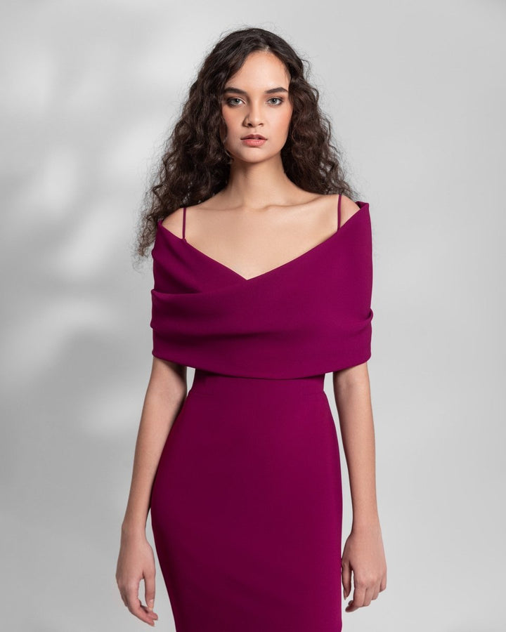 Dark Fuchsia Draped Off - The - Shoulders Dress - Gemy Maalouf