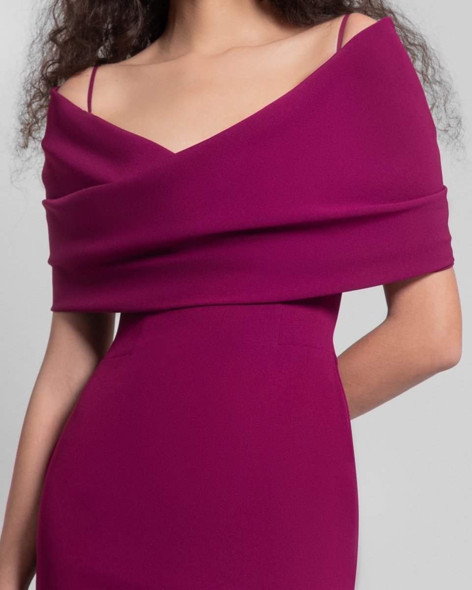 Dark Fuchsia Draped Off - The - Shoulders Dress - Gemy Maalouf