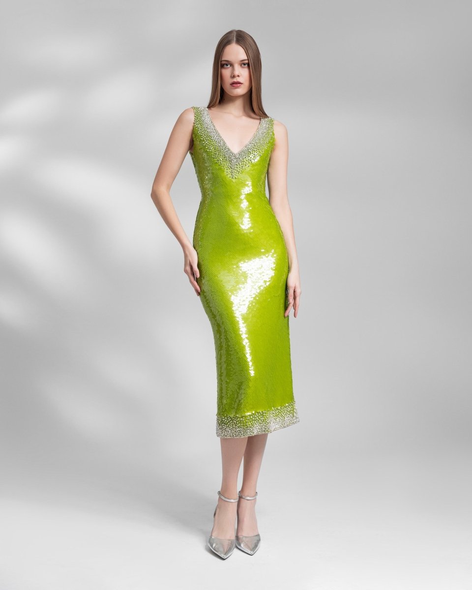 Fitted Sequins Pistachio Dress - Gemy Maalouf