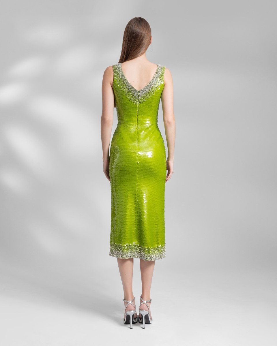 Fitted Sequins Pistachio Dress - Gemy Maalouf