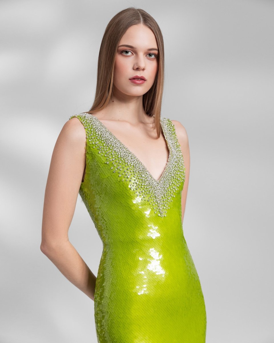 Fitted Sequins Pistachio Dress - Gemy Maalouf
