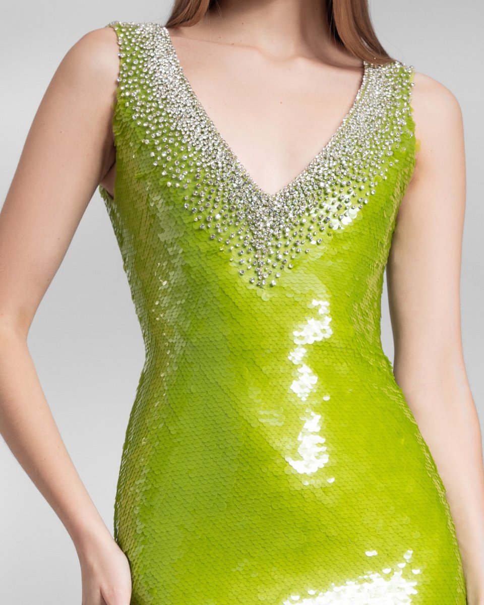 Fitted Sequins Pistachio Dress - Gemy Maalouf