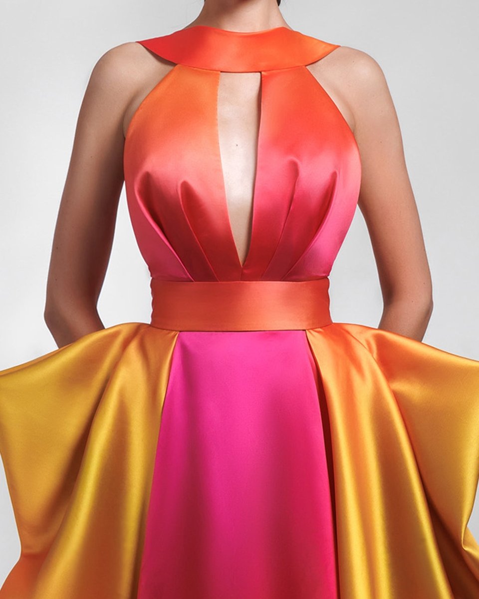 Deep V - Neckline Pleated Dress - Gemy Maalouf