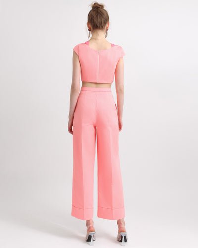 Straight Cut Cropped Pants with Cropped Jacquard Top