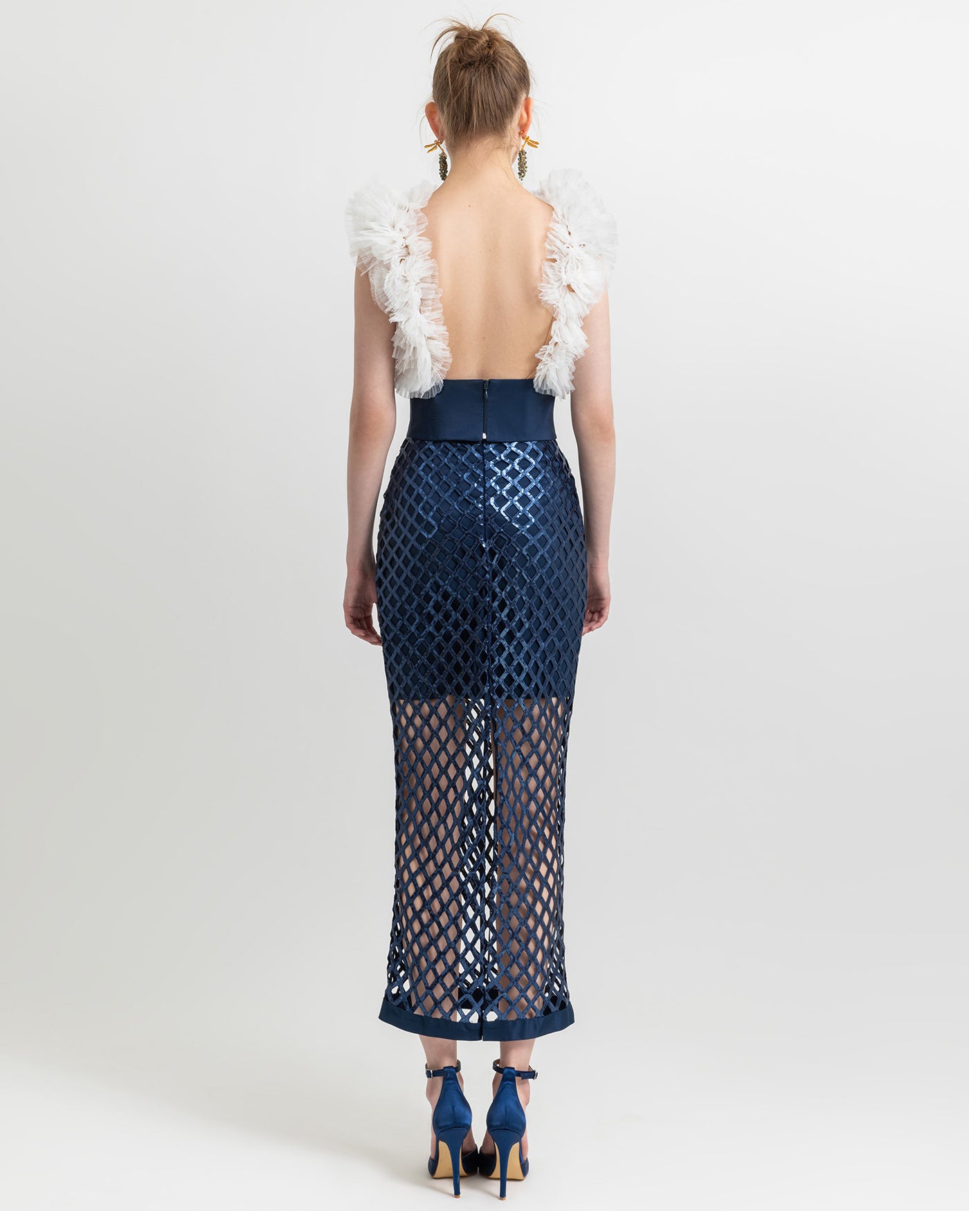 Backless Tulle Top and Midi Skirt